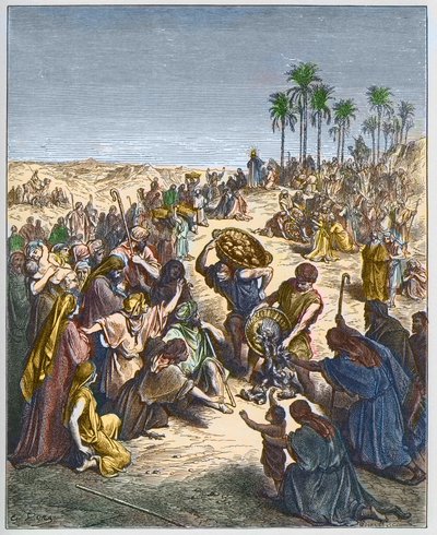 La moltiplicazione dei pani - Cristo che nutre la moltitudine - incisione in 