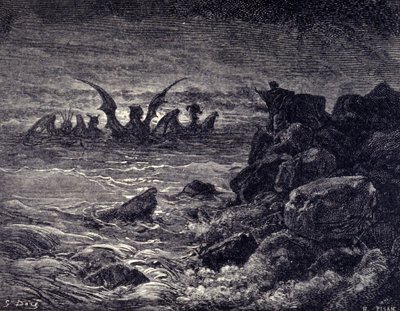 Il profeta Daniele vede apparire mostri: Haniel, Kafziel, Azriel, Aniel. Incisione dalla Bibbia illustrata da Gustave Doré. XIX secolo da Gustave Dore
