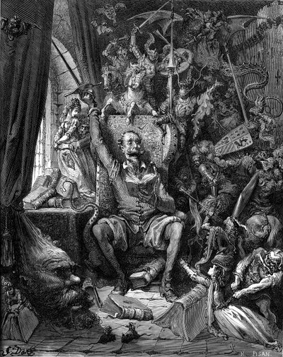 La lettura di Don Chisciotte. Incisione di Gustave Doré che illustra l