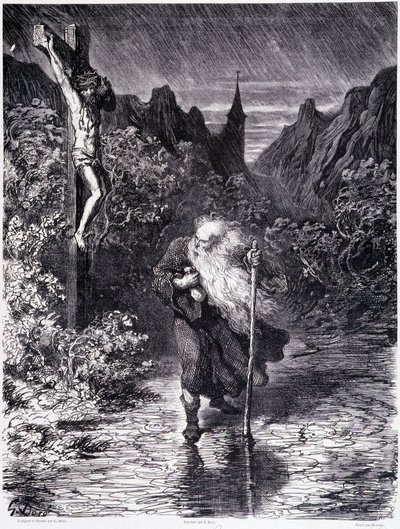 Il Giudeo errante passando vicino a un Calvario - in "La leggenda del Giudeo errante" di Gustave Doré, Libreria del Negozio Pittoresco da Gustave Dore