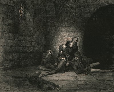 Allora Geddo ai miei piedi si gettò, gridando, Non hai aiuto per me, mio padre!, c1890 da Gustave Dore