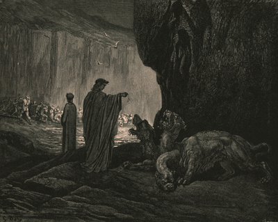 Poi la mia guida, espandendo i palmi sul terreno, c1890 da Gustave Dore