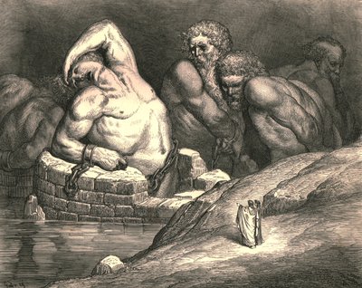 Questo orgoglioso vorrebbe mettere alla prova la sua forza contro il potente Giove, c1890 da Gustave Dore