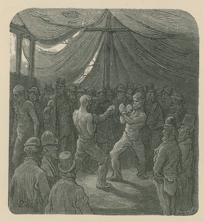 Due uomini che boxano mentre una folla guarda da Gustave Dore
