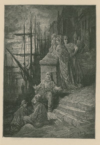 Famiglia di barcaioli su una scala lungo il Tamigi da Gustave Dore