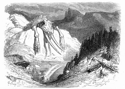 Incisione di Gustave Doré intorno al 1850: evocazione di un diluvio apocalittico dopo il quale vari animali mostruosi sono caduti sulla montagna. Illustrazione del libro di Hippolyte Taine "Viaggio ai Pirenei" da Gustave Dore