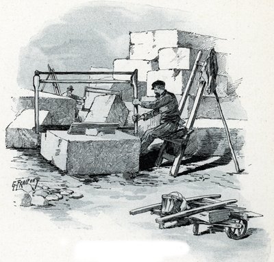 Cantiere di pietre da taglio del quai de Valmy, Parigi da Gustave Fraipont