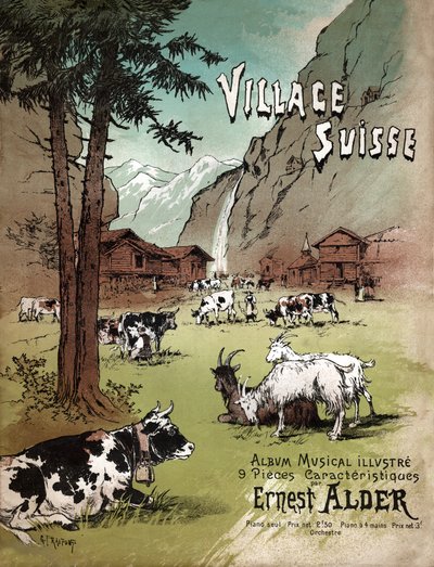 Fattoria e paesaggio nelle Alpi svizzere, circa 1910 (illustrazione) da Gustave Fraipont
