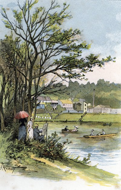 Passeggiata domenicale sulla Senna a Bas-Meudon (Meudon-sur-Seine) Disegno di Gustave Fraipont (1849-1923) da Saint-Juirs da Gustave Fraipont