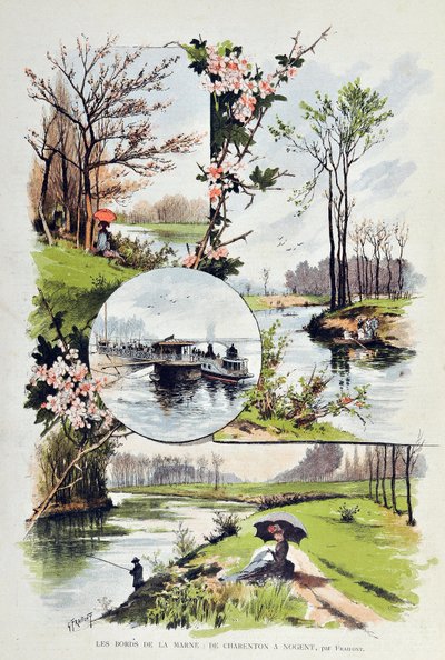 La riva della Marna: da Charenton a Nogent nel 1887. Illustrazione di Gustave Fraipont (1849-1923). Incisione del 1887 in 