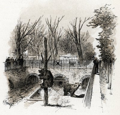 Veduta della fossa degli orsi nello Zoo du Jardin des Plantes, Parigi da Gustave Fraipont