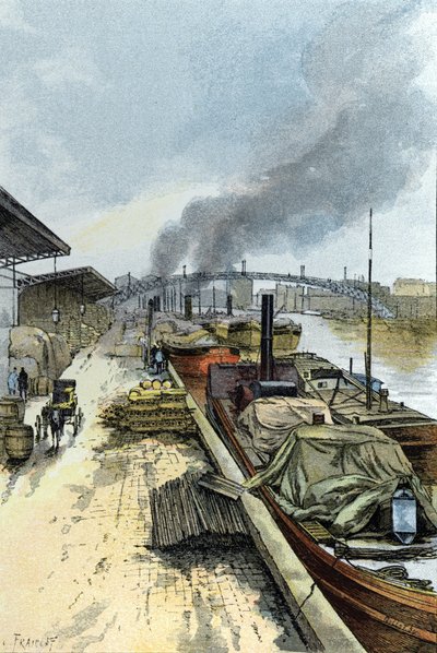 Veduta del Canal de la Villette a Parigi da Gustave Fraipont