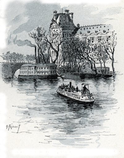 Veduta del Pavillon de Flore, Palais du Louvre, dal Quai Voltaire, Parigi da Gustave Fraipont