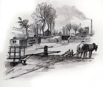 Veduta del canale Saint-Denis e del quai de la Gironde a la Villette, Parigi da Gustave Fraipont