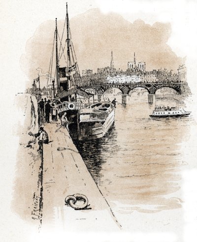 Veduta della compagnia Seine et Thames i cui battelli collegano Parigi e Londra da Gustave Fraipont