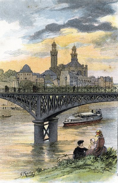 Veduta della passerella di Passy (ora ponte di Bir-Hakeim) a Parigi da Gustave Fraipont