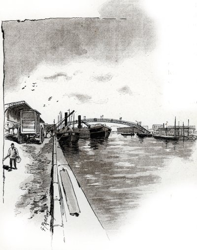 Veduta della passerella del Canal de la Villette, Parigi da Gustave Fraipont