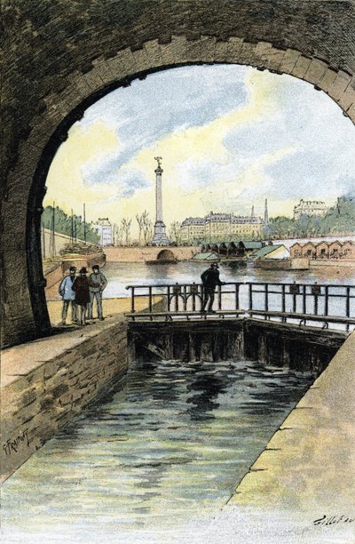 Veduta della chiusa del Canal Saint Martin a Parigi da Gustave Fraipont