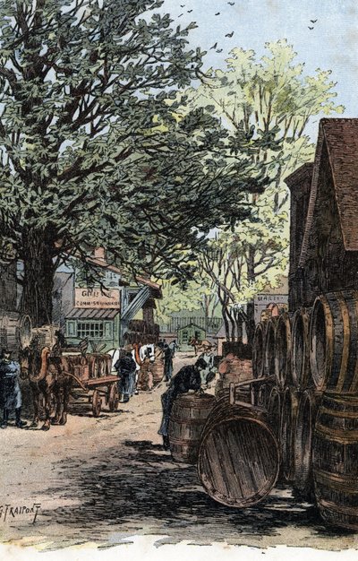 Vista del nuovo magazzino in Rue Laroche, Bercy, Parigi. Disegno di Gustave Fraipont (1849-1923) tratto da 