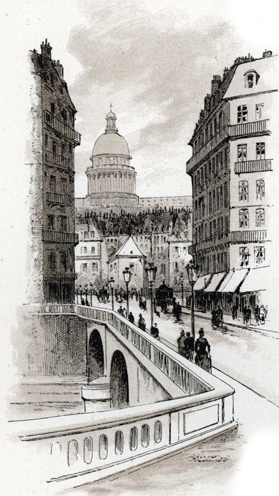 Veduta della rue de Bellay e della cupola del Pantheon, Parigi da Gustave Fraipont