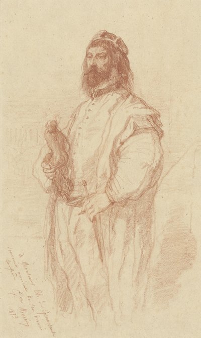 Uomo in piedi con statuetta da Gustave François Morin
