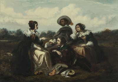 La storia. Personaggi in costume Luigi XIII, 1830 circa (olio) da Gustave François Morin