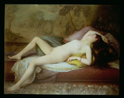 Nudo sdraiato su una chaise longue da Gustave Henri Eugene Delhumeau
