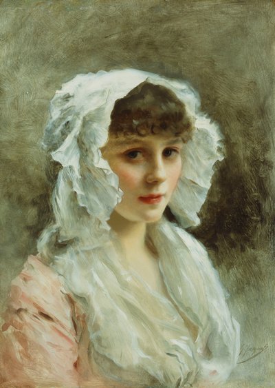 Ritratto di una signora con un cappello bianco da Gustave Jacquet