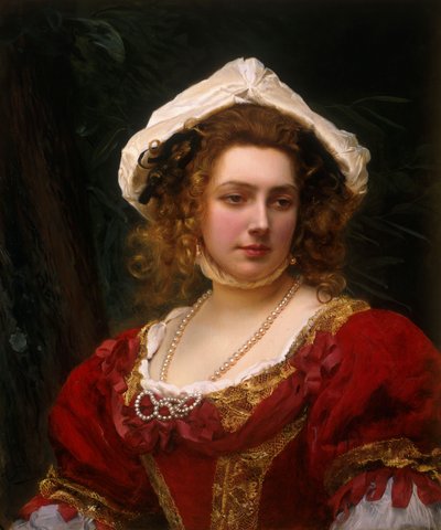 Ritratto di una signora elegante in un vestito di velluto rosso da Gustave Jacquet