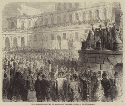 Vittorio Emanuele che Saluta i Fiorentini dalla Galleria di Palazzo Pitti da Gustave Janet
