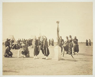 La bandiera alzata del reggimento Zouave, Camp de Châlons da Gustave Le Gray