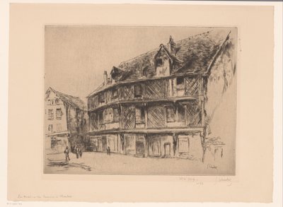 Strada con case e passanti a Chartres da Gustave Leheutre (signed by artist)