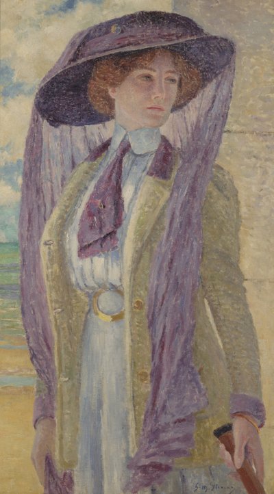 Donna con cappello viola da Gustave Max Stevens