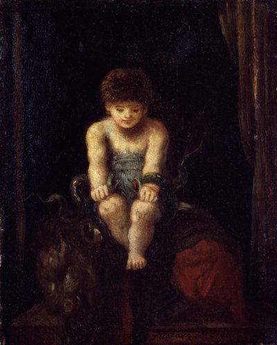 Ercole bambino che strangola i serpenti (olio su tavola) da Gustave Moreau