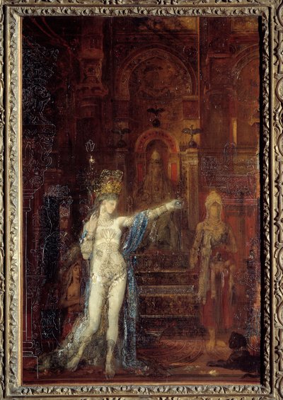 Salomè danza. Salomè danza nella sala del banchetto di Erode. Erode seduto su un alto trono è affascinato dalla bellezza della maga da Gustave Moreau
