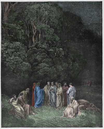 Inferno, Canto 4: Omero, i poeti e gli eroi nel Limbo, illustrazione dalla Divina Commedia di Dante Alighieri, 1885 da Gustave after Dore
