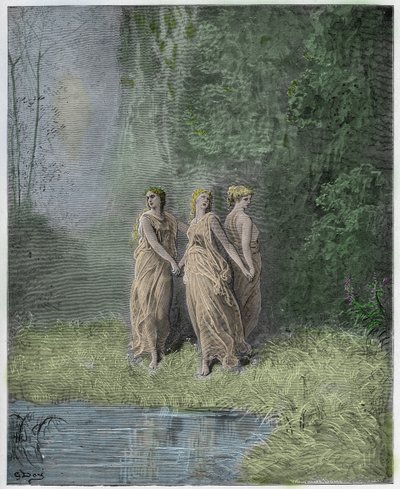 Purgatorio, Canto 29: Carità, Speranza e Fede (illustrazione dalla Divina Commedia di Dante Alighieri, 1885) da Gustave after Dore