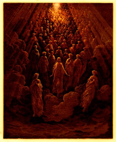Gli angeli nel pianeta Mercurio, illustrazione da The Dore Gallery, pubblicato c.1890 da Gustave after Dore