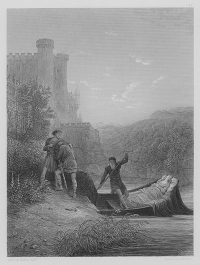 Torre e Lavaine salutano il corpo di Elaine da Gustave after Dore