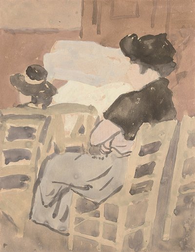 Una donna e una giovane ragazza in un interno di chiesa da Gwen John
