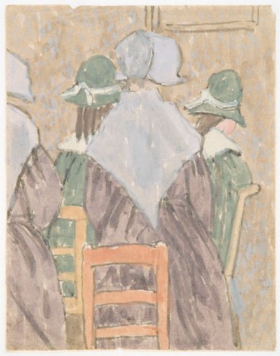 Suore e scolarette in piedi in chiesa da Gwen John