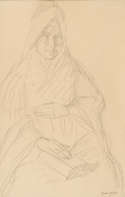 Studio per Mere Poussepin seduta a un tavolo, c.1915 da Gwen John
