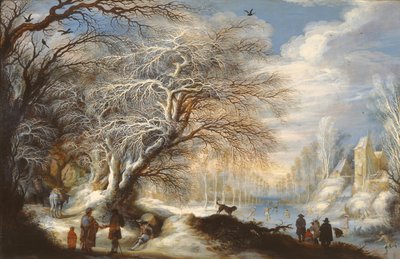 Pattinatori su un Canale o Paesaggio Invernale da Gysbrecht Lytens or Leytens