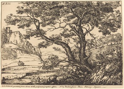 Paesaggio con grande albero, castello a sinistra da H.B. Ker