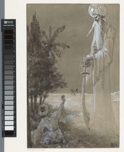 Uomo alto con barba guarda un ragazzo seduto da H.C. Louwerse (signed by artist)