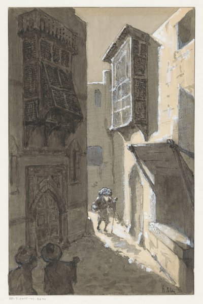 Uomo con bagaglio in una strada da H.C. Louwerse (signed by artist)