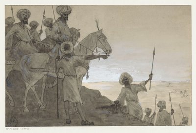Guerrieri a cavallo in un paesaggio desertico da H.C. Louwerse (signed by artist)