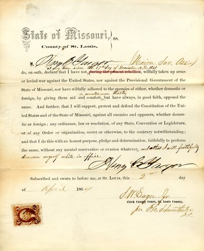 Giuramento di fedeltà di Henry C. Yaeger del Missouri, Contea di St. Louis da H.C. Yaeger