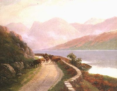 Mandriano con mucche vicino al lago Buttermere, sera da H.R. Hall