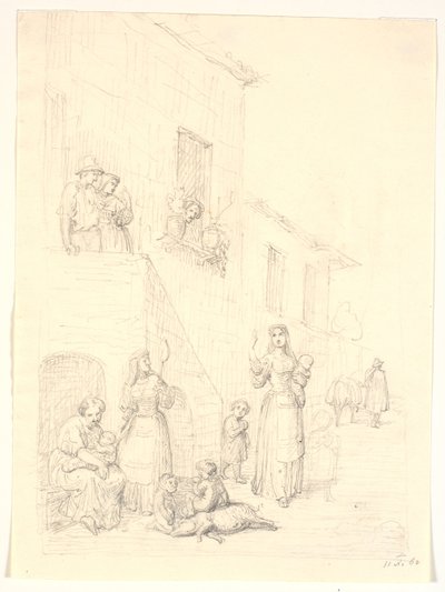 Donne e bambini fuori da una casa italiana da H.W. Bissen
